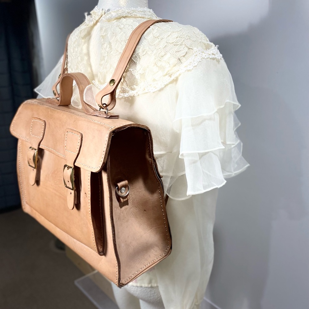 Natural Tan Leather Backpack Satchel